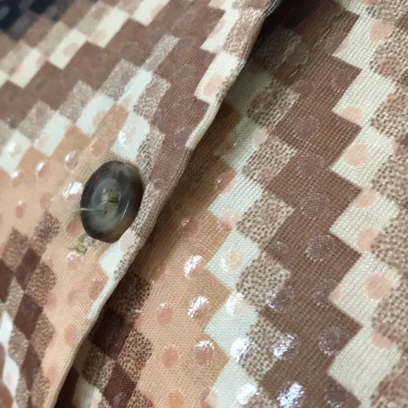 XOXOXO womens L / 12 half sleeve tan brown black button up shirt retro 70s - Picture 3 of 15